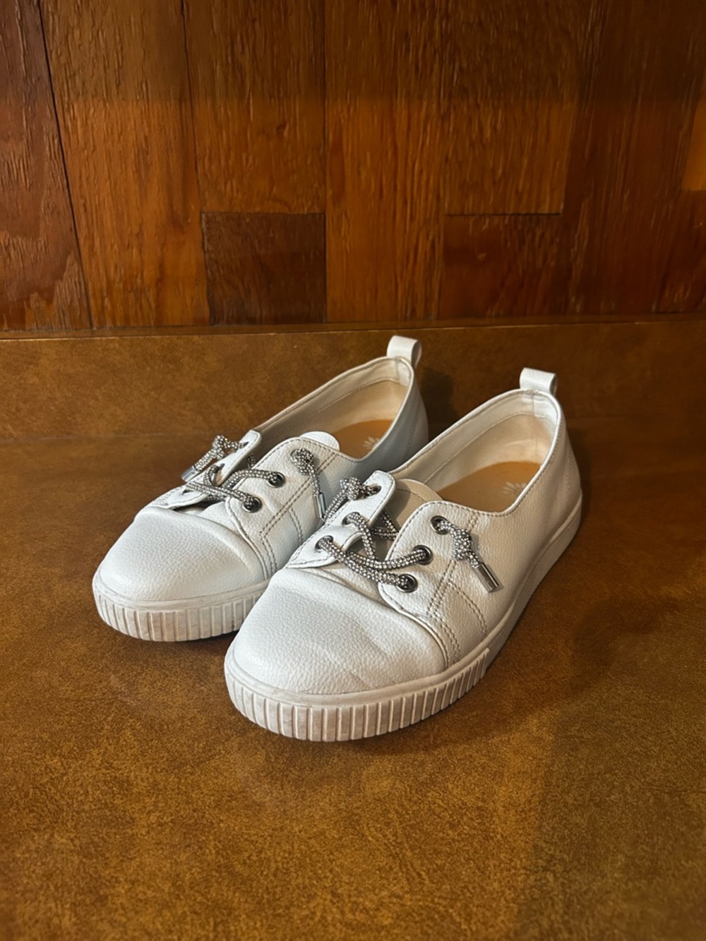Yellow Box White Slip-On Platform Sneakers with Decorative Laces
